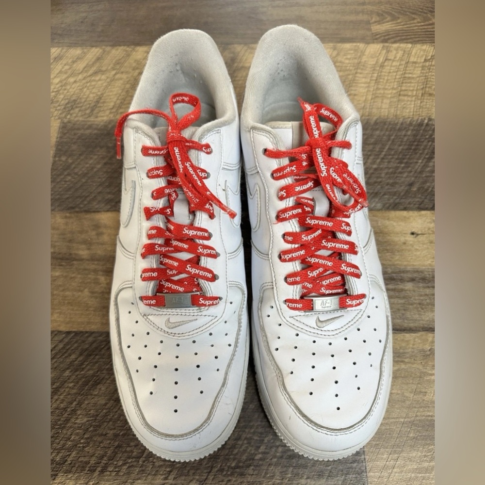 Size 12 - Nike Air Force 1 x Supreme Low Box Logo White Red Leather OG All USED